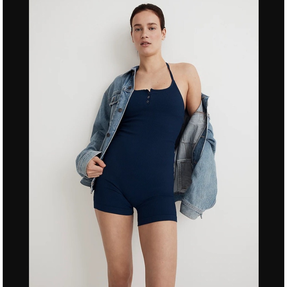 Madewell NEW NWT Womens Small/Medium Blue Seamless Halter Biker Unitard